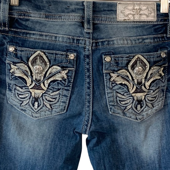 Miss Me Denim - Miss Me Mid Rise Easy Boot Fleur De Lis Bling Jeans
